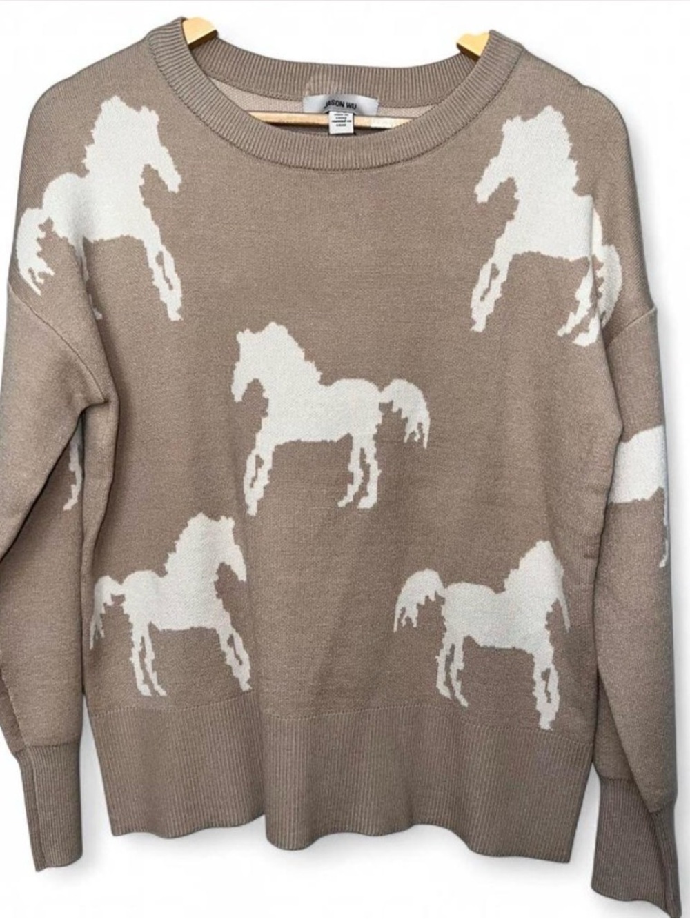 NWT Jason Wu Beige Horse-Print Crewneck Sweater - Women